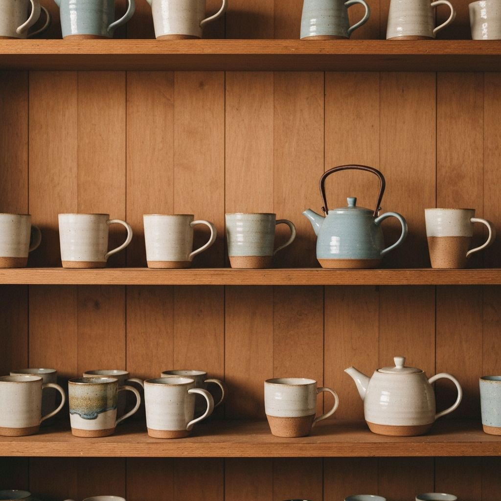 Collection of ceramic mugs and teapots